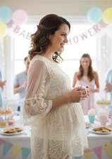 Pink Blush Maternity Ivory Lace Tunic Blouse Baby Shower Party Womens Size Small