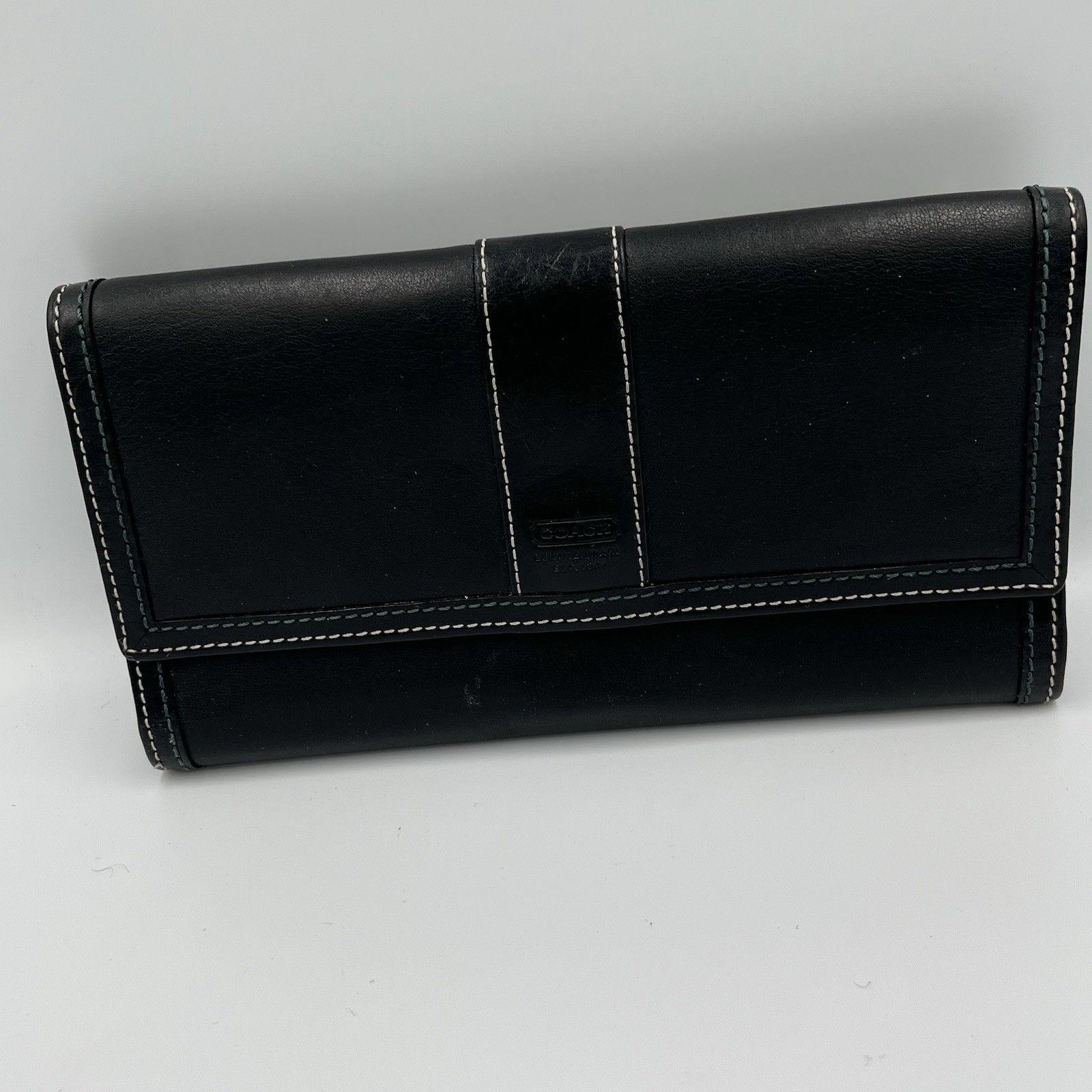 COACH Black Leather Wallet Trifold Snap Zipper Coin EUC Timeless Style Vintage