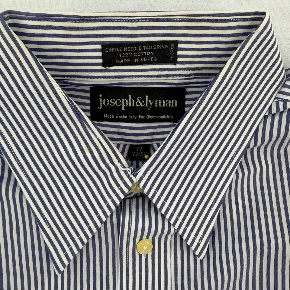 Camisa Joseph&Lyman Para Hombres 17 32/33 Azul Blanco Rayas Vestido Botón Bolsillo Frontal Foto 3 de 4