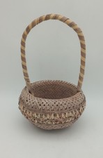 Handwoven Bamboo Basket Decorative Handle Small Storage Woven 12 Inches Tall
