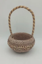 Handwoven Bamboo Basket Decorative Handle Small Storage Woven 12 Inches Tall