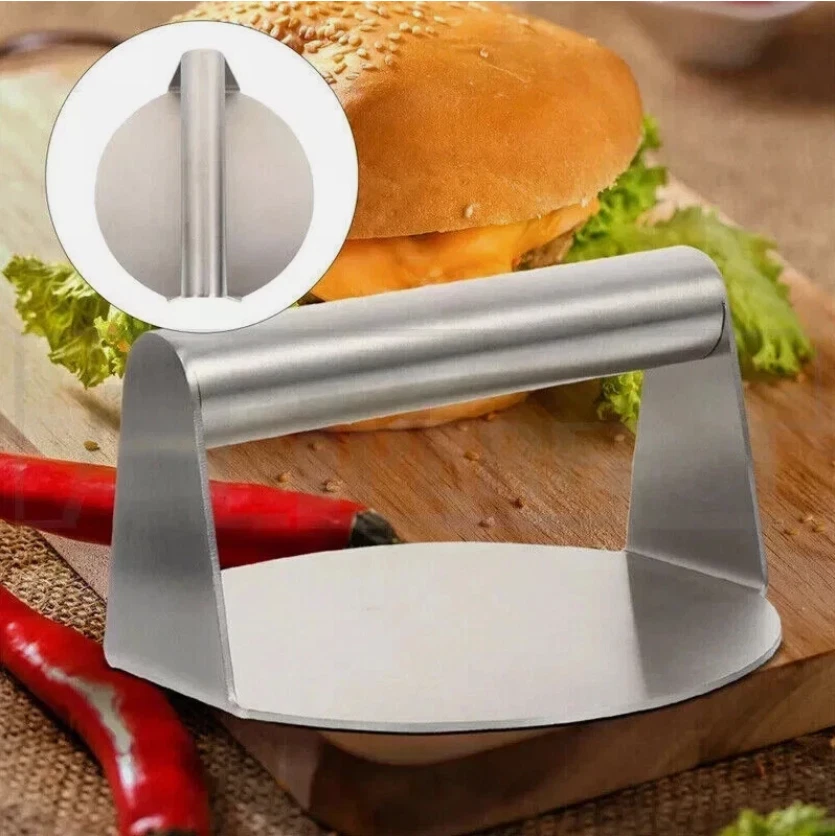 Prensa de hamburguesas de acero inoxidable redonda de 5,51 pulgadas aplastadora de hamburguesas de alta resistencia Reino Unido