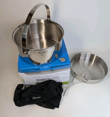 Olicamp AK 3 Quart Stainless Steel Cookset Pot Fry Pan Lid Camping Mess Kit