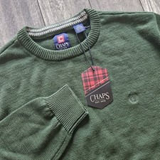 NWT Chaps Sweater Mens L Green Crewneck Knit Pullover Solid Long Sleeve Cotton