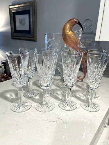 WATERFORD LISMORE 70's era Crystal Champagne Flute Glasses 7 1/4'' Tall Set Of 8
