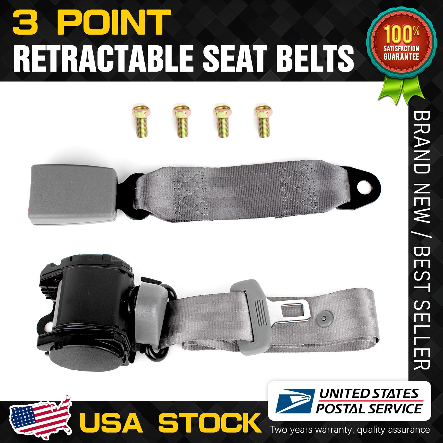 Set Safety 3 Point Retractable Car Seat Lap Belt Adjustable Kit Universal