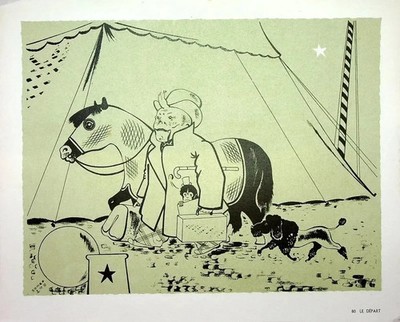 [ZIRKUS] SERGE: Der Abflug, SIGNIERTE Original-LITHOGRAPHIE, 1944