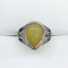 Vintage 925 Sterling Silver Pear Cut Yellow Jade Jadeite Teardrop Ring Size 10