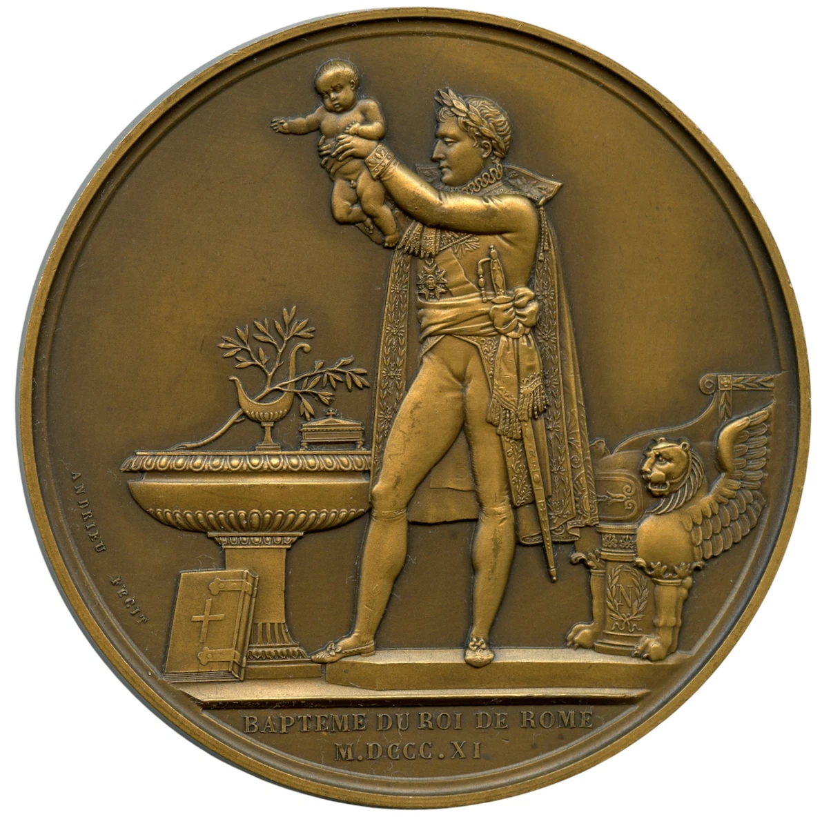 Médaille Napoléon 1er En Bronze – Signée CAM, Revers à Décor De Lauriers