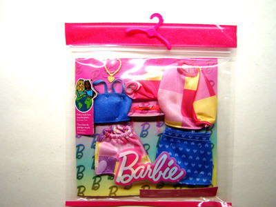 Barbie Doll Fashion Accessories 2 Outfits Pink & Blue Patterns