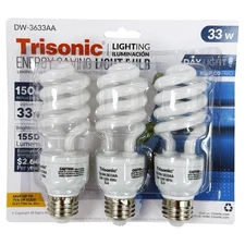 3 Pack Daylight Bulb Light 33 W Energy 150 Watt Output White Compact Fluorescent