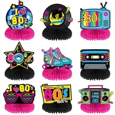 9 Pcs 80's Honeycomb Centerpieces Retro Table Toppers Birthday Party Decor