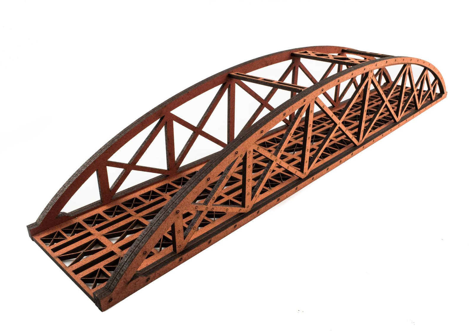 Single Track Hi-Detail Red MDF Bowstring Bridge 450mm – OO/HO Model Railway