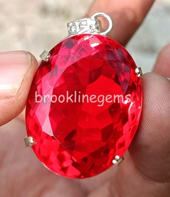 114 Ct Natural Red Ruby Oval Cut EGL 925 Silver Pendant With Free Chain 6FGM