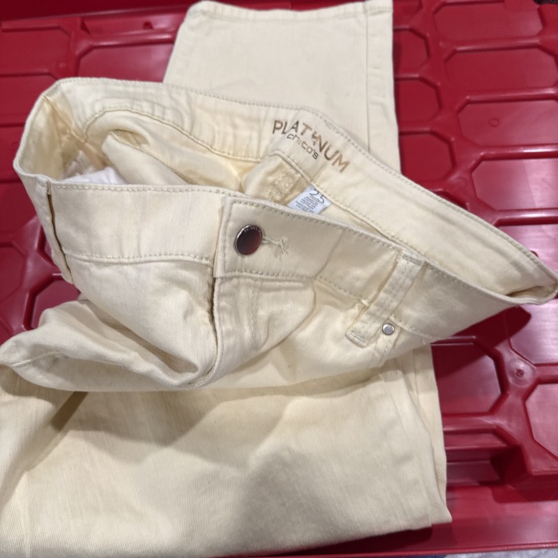 Chico’s Platinum Women’s Tan Ankle Jeans Size 2.5 Embroidered Pocket Stretch Den