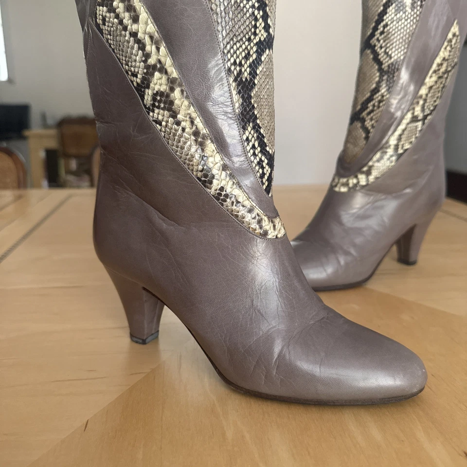 Bruno Magli Leather Snakeskin Boots w/ Heel Women's Size 6 EU36 Made in Italy  - Image 3 of 4