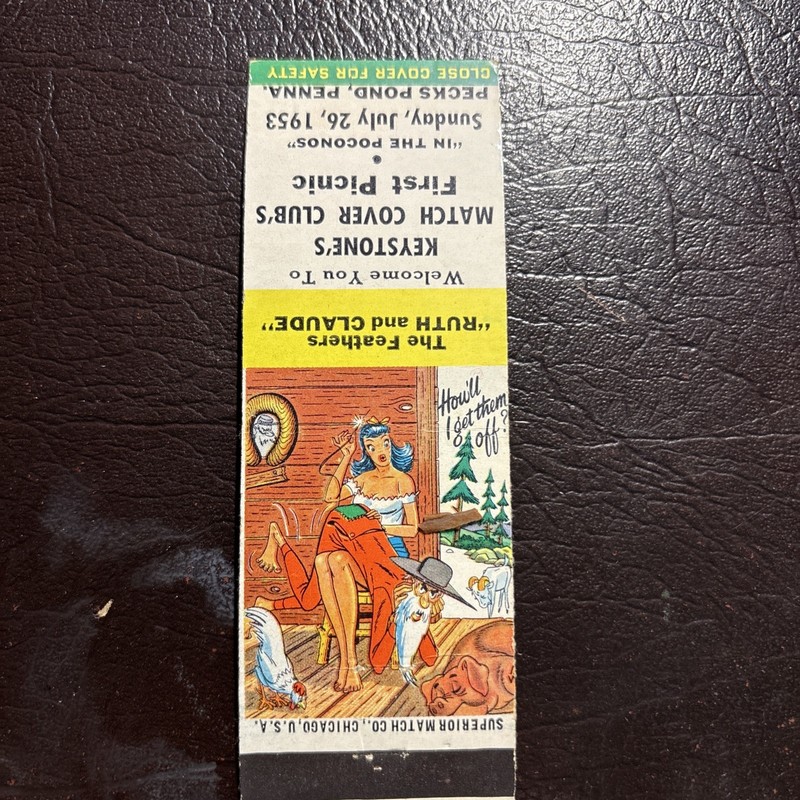 Keystone Matchcover Pecks Pond PA Vintage Matchbook Cover 1953 Superior Match Co