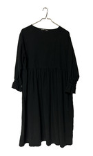 Ichi Antiquites Women  s Linen Cotton Blend Dress Black Free Size