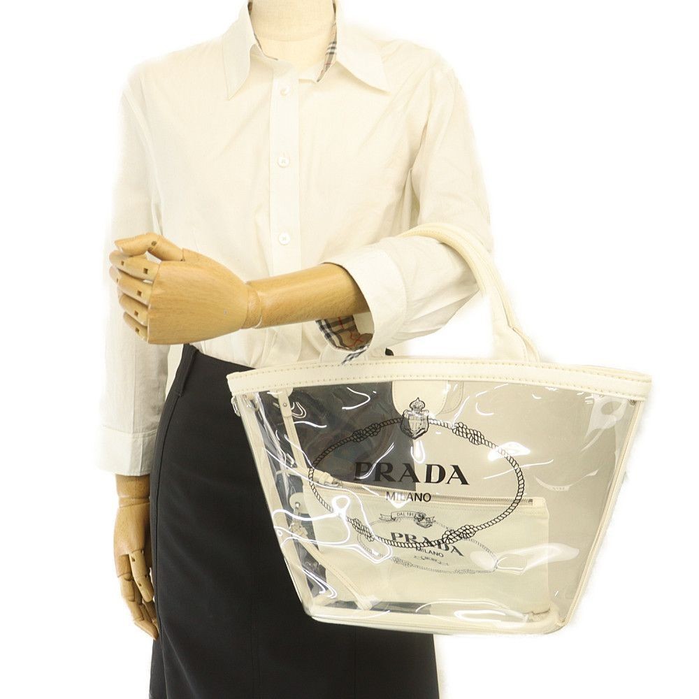 PRADA Tote Bag 1BG187 Canapa White Vinyl Canvas Used AB 281934 from japan thumbnail 10