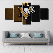 Pittsburgh Penguins Logo NHL Hockey Sports Team 5 Piece Panel Canvas Wall Art