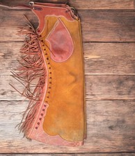 Men's Western Cowboy Genuine Chap Fringes Suede Leather Pant Riding Chaps