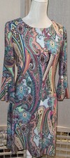 TOMMY HILFIGER Dress Artsy 4 Bodycon Paisley 3/4 Bell Sleeves Stretch Pastel