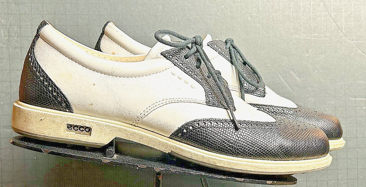 Women's ECCO Black/White Hydromax Leather Spectator Golf Shoe Sz