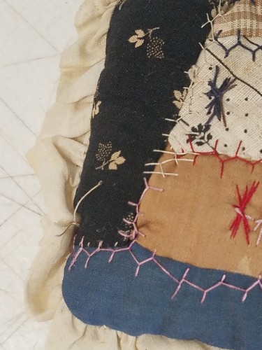 Handmade Crazy Quilt Patchwork Beanbag Pillow 4.5x4.5 Square Lace 1958 - Picture 7 of 9