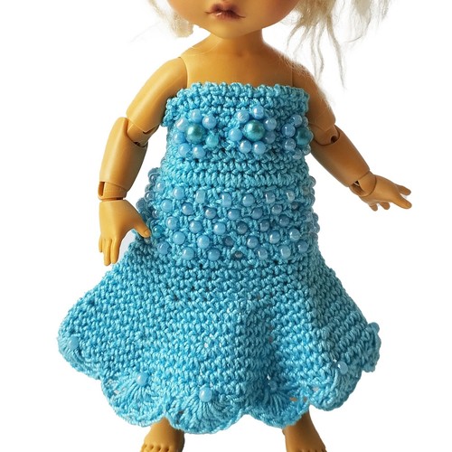 Lati Yellow blue dress, crochet beaded outfit for 1:8 scale BJD doll clothes tin - Picture 13 of 36
