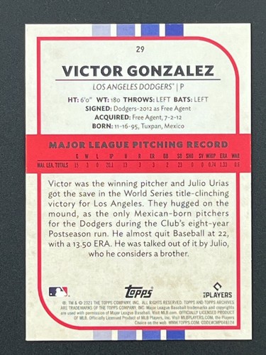 VICTOR GONZALEZ RC 2021 Topps Archives Snapshots #29 Dodgers ONLINE EXCLUSIVE - Picture 2 of 2