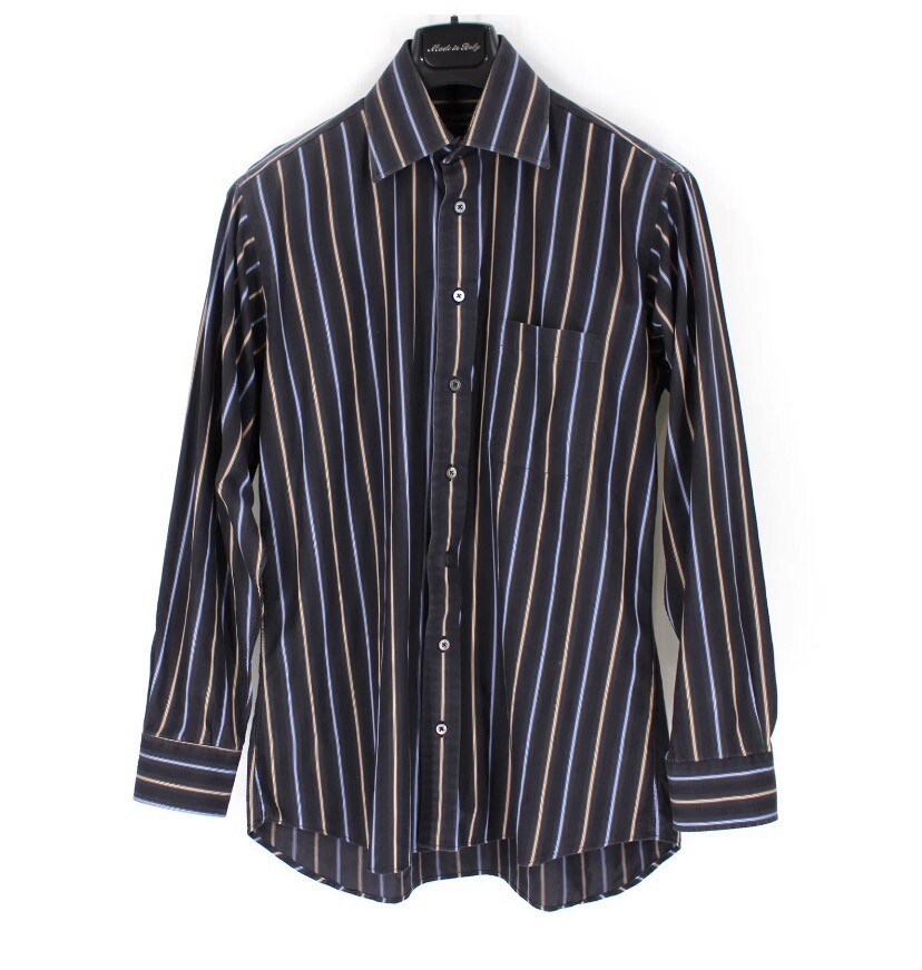 Burberry London Dark Blue Multicolor Striped Collared Button