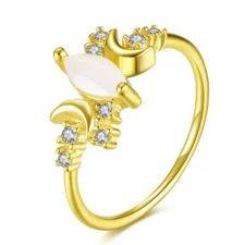 Crystal White Opal Ring Crescent Moon Phase Ring Women Chic Anillo Size 5-11