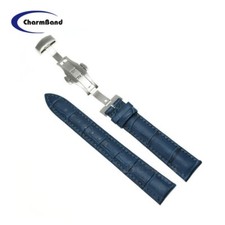 Alligator Grain Leather Wrist Watch Strap Band Deployment Clasp Blue 12 24 MM