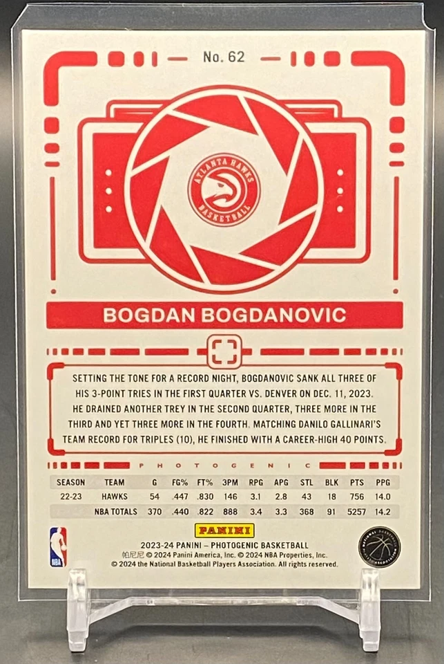 2023-24 Panini Photogenic Bogdan Bogdanovic #62 Wedges #/49 Atlanta Hawks - Image 2 of 3