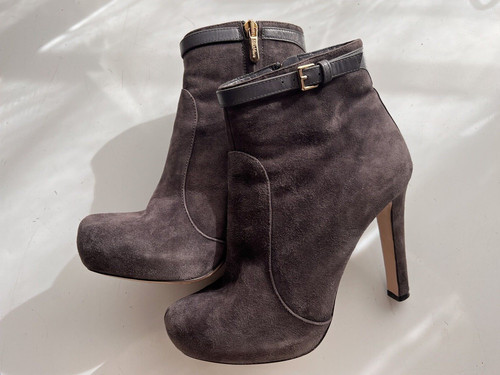 Max Mara Hidden Platform Ankle Boots Gray Leather Sz EUR 36.5