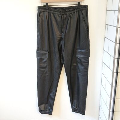Zara Black Faux Leather Cargo Jogger Pants Women's Large