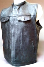DREAM APPAREL Biker Black Premium Leather 2 Conceal Carry Pockets Lined Vest 52