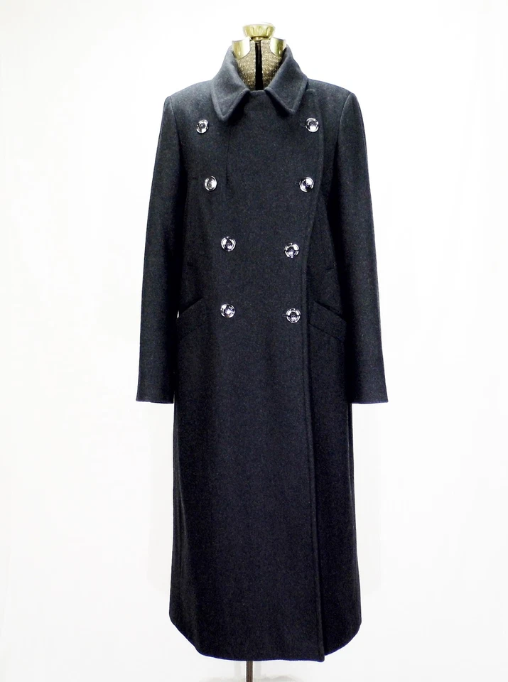 女式 Michael Kors 长双排扣深灰色羊毛混纺大衣(10 码)