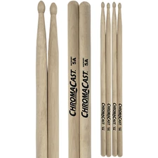 ChromaCast 5A USA Made, Wood Tipped, Hickory Drumsticks | 3 Pairs