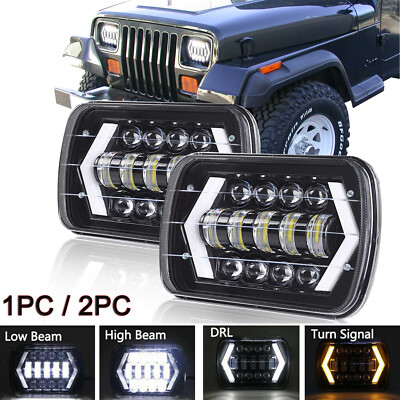 7x6'' 5x7'' LED Headlight Hi-Low Beam Halo DRL Fit For Jeep Cherokee XJ YJ Chevy