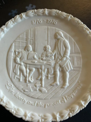 Fenton Bicentennial 8” Milk Glass Plate, "Life, Liberty, Pursuit of Happiness”