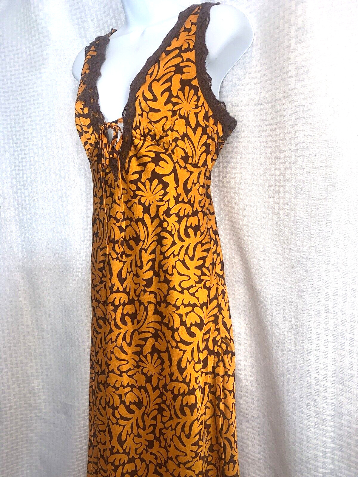 Bobbles & Lace Orange Brown Print Maxi Dress S - image 7