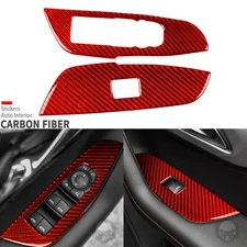 Red Carbon Fiber Front Window Lift Switch Panel Trim For Chevrolet Blazer 19-25