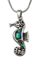 Seahorse Pendant Necklace Abalone Shell Rhodium Plated Gift Boxed Fast Shipping