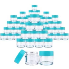 Beauticom® (1200 PCS) 7G/7ML Clear Plastic Refillable Jars with Teal Lids