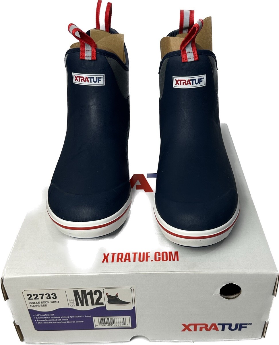 XTRATUF Men\'s Ankle Deck Boot in Navy/Red, Style 22733 -12M Men main image 4