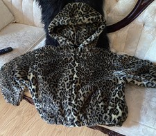 Faux Fur Leppard Print Jacket With Hood
