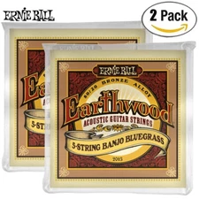 2-PACK Ernie Ball 2063 Earthwood 5-String Banjo Bluegrass Loop End Strings 9-20