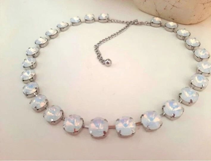 Aurora Borealis Rivoli Crystal Necklace White Opal Collet Anna Wintour Jewelry - Image 4 of 4