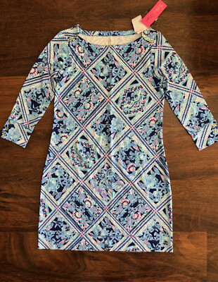 Lilly Pulitzer SMALL Blue MEET ME ON THE DOCK SOPHIE DRESS Boat Neck UPF50+ NWT